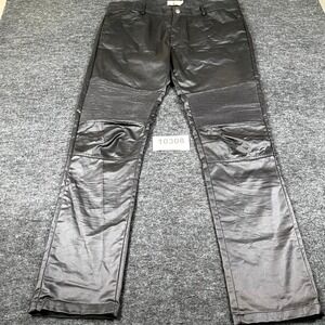 Uncle Ralph Moto Biker Pants Mens 38 Black Coated Waxed Ribbed Knee Goth